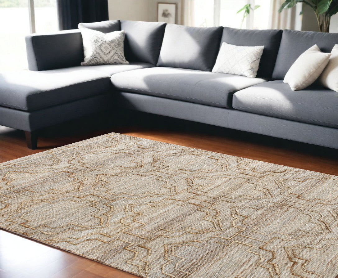 9' x 12' Brown and Ivory Trellis Hand Woven Non Skid Area Rug