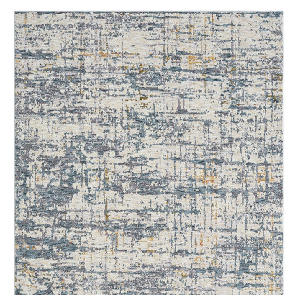 8' Runner Blue and Ivory Abstract Runner Rug