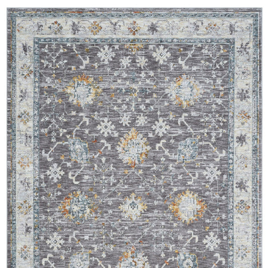 8' x 10' Gray and Ivory Floral Area Rug