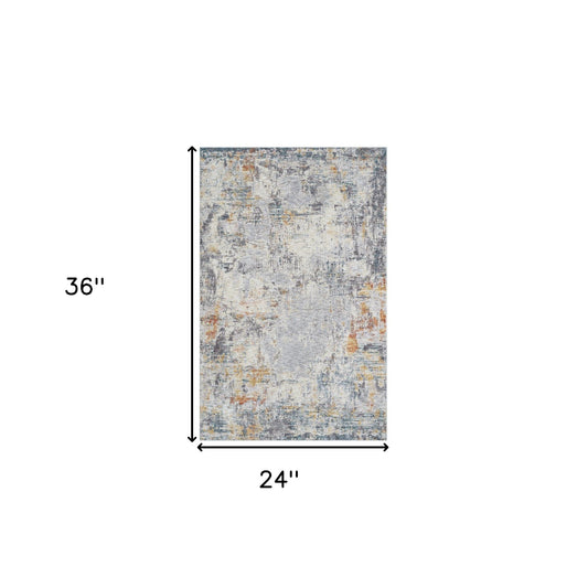 2' x 3' Gray and Ivory Abstract Area Rug