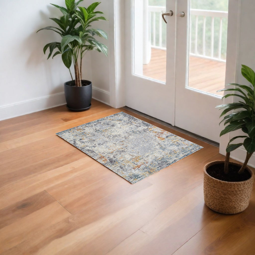 2' x 3' Gray and Ivory Abstract Area Rug