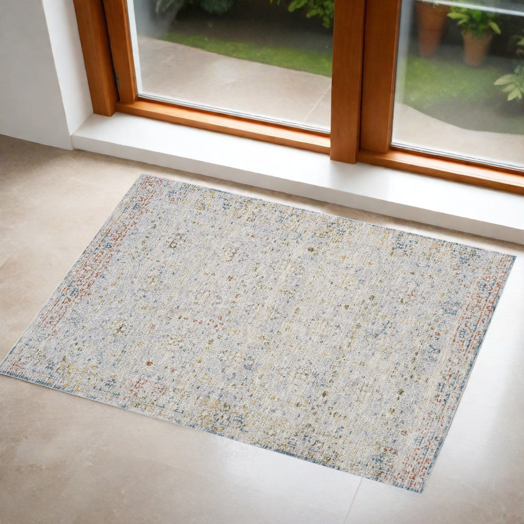 2' x 3' Ivory and Blue Floral Area Rug