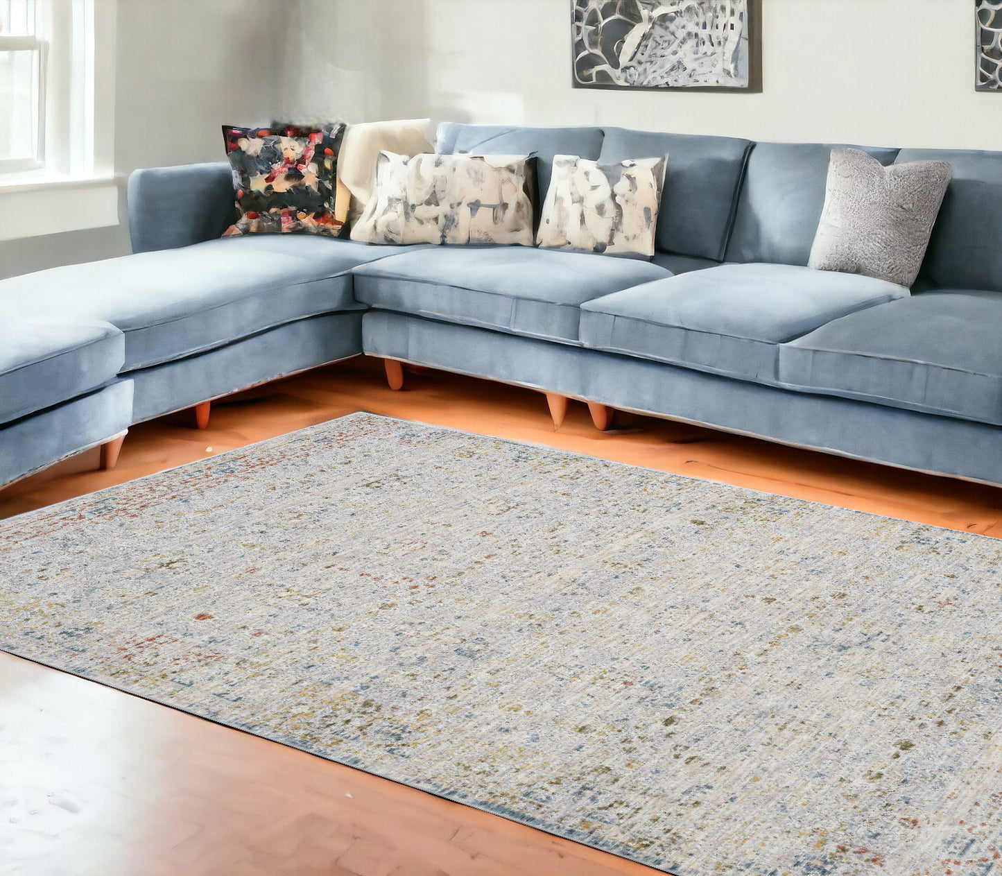 8' x 10' Ivory and Blue Floral Area Rug