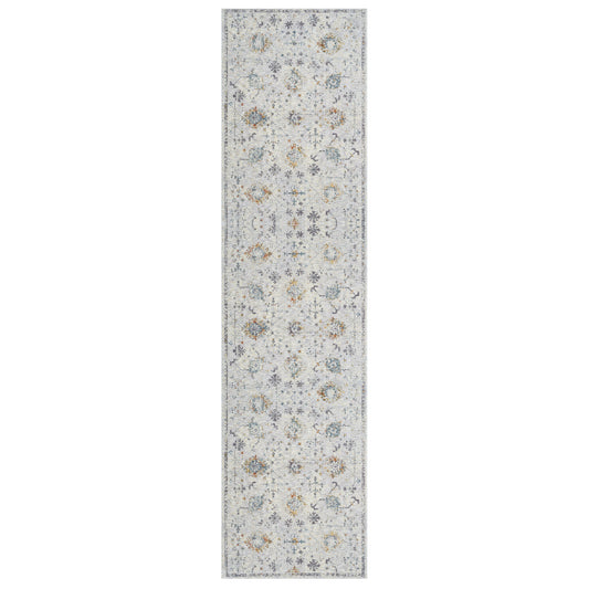 8' Runner Ivory and Blue Floral Runner Rug