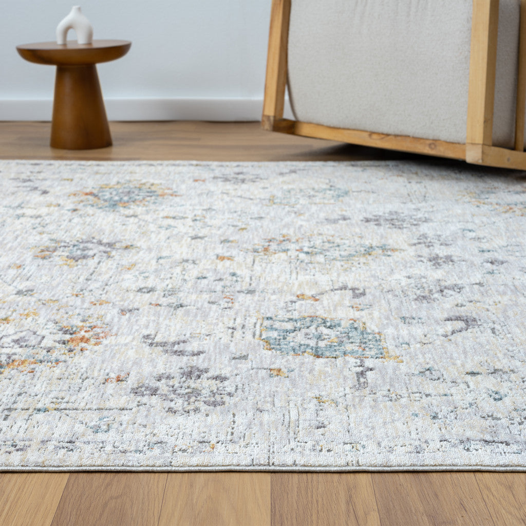 8' Runner Ivory and Blue Floral Runner Rug