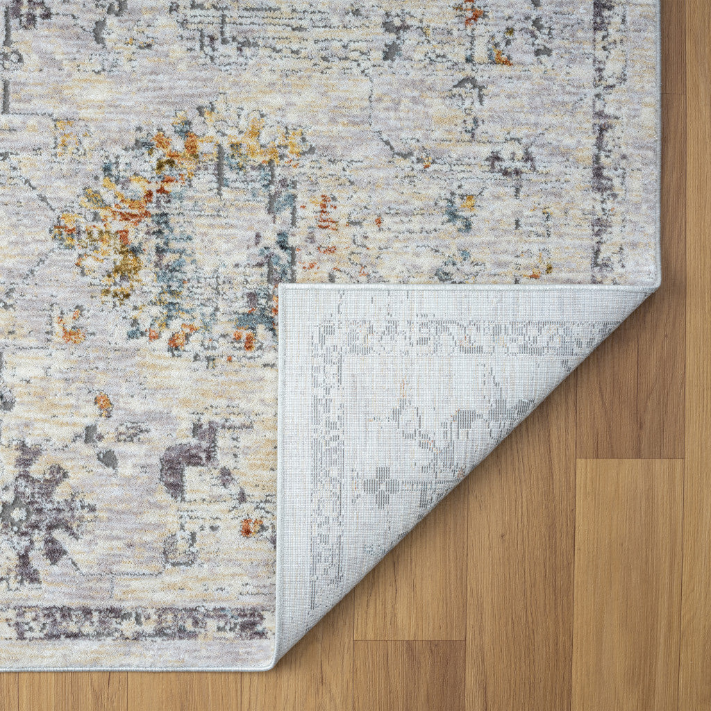 8' Runner Ivory and Blue Floral Runner Rug