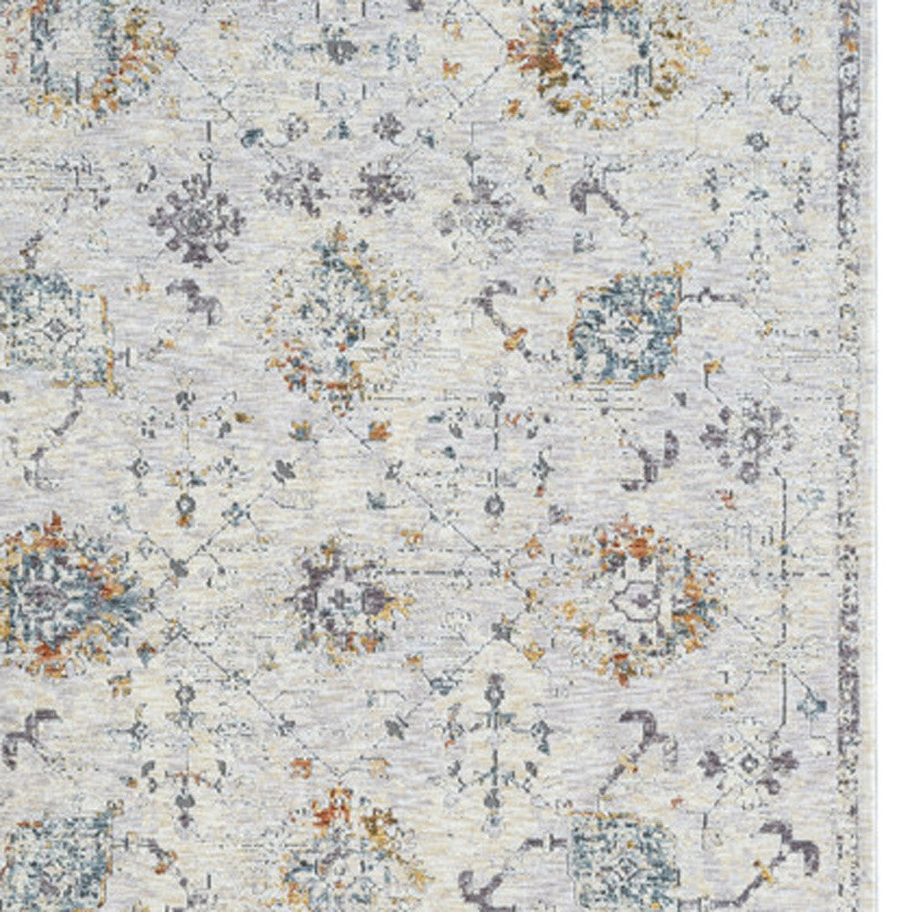 8' Runner Ivory and Blue Floral Runner Rug