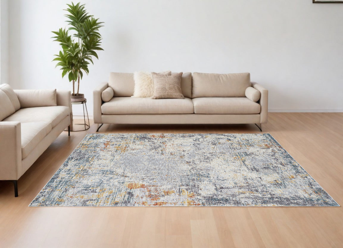 8' x 10' Gray and Ivory Abstract Area Rug