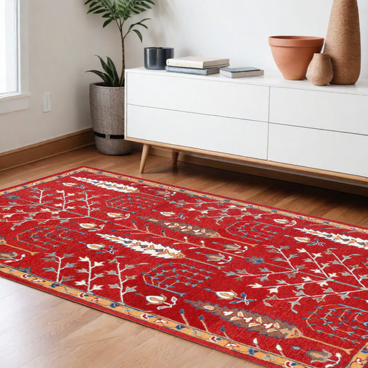 9' x 12' Red and Ivory Wool Floral Hand Tufted Area Rug