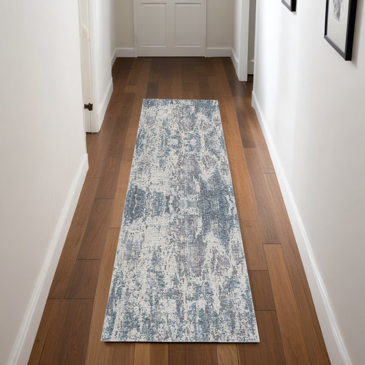 8' Runner Gray and Ivory Abstract Runner Rug