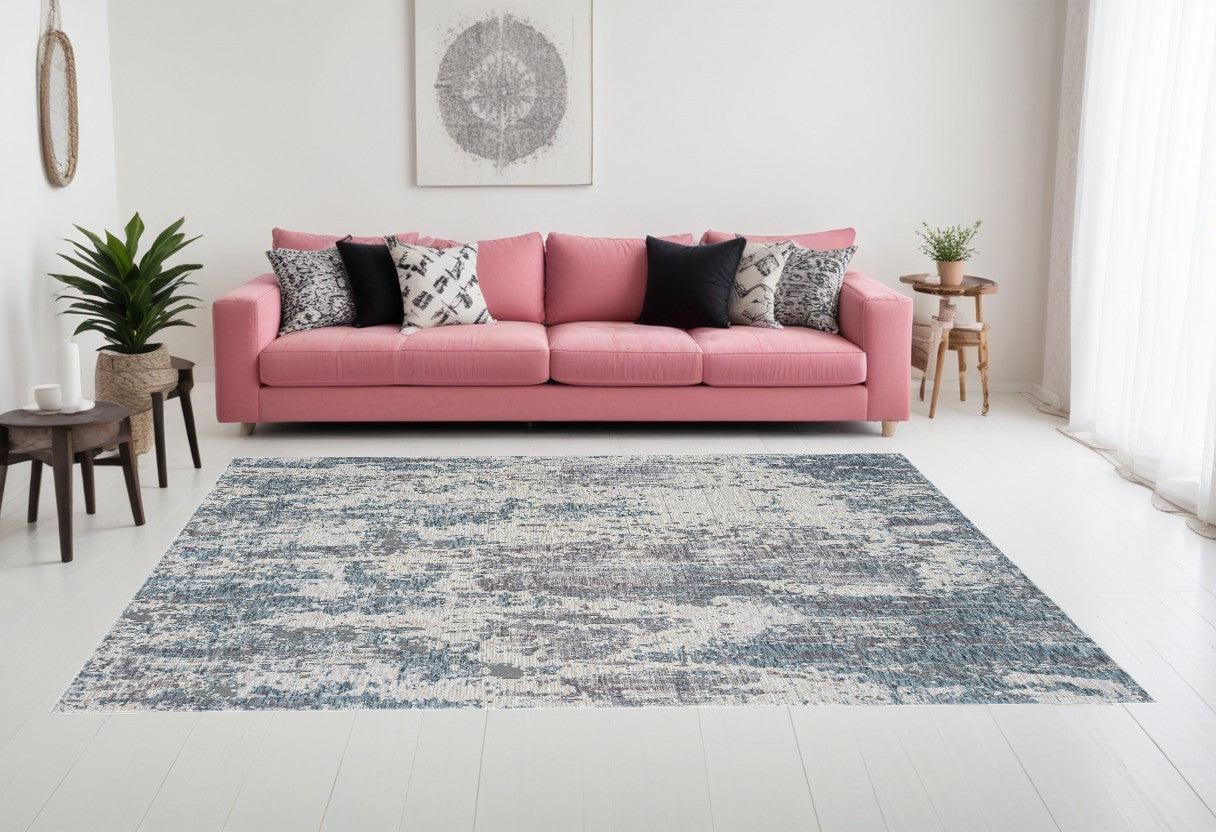 8' x 10' Gray and Ivory Abstract Area Rug