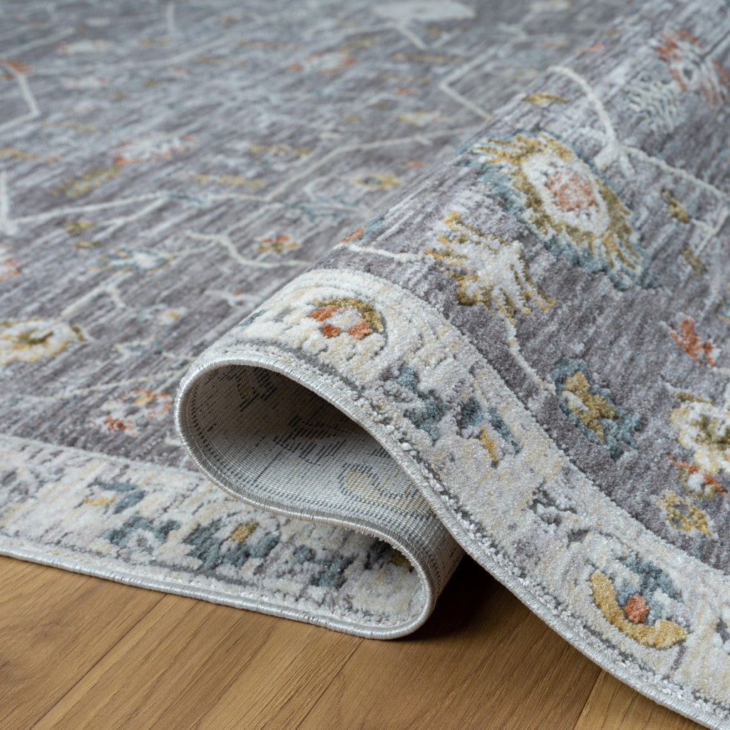 9' x 12' Gray and Ivory Floral Area Rug