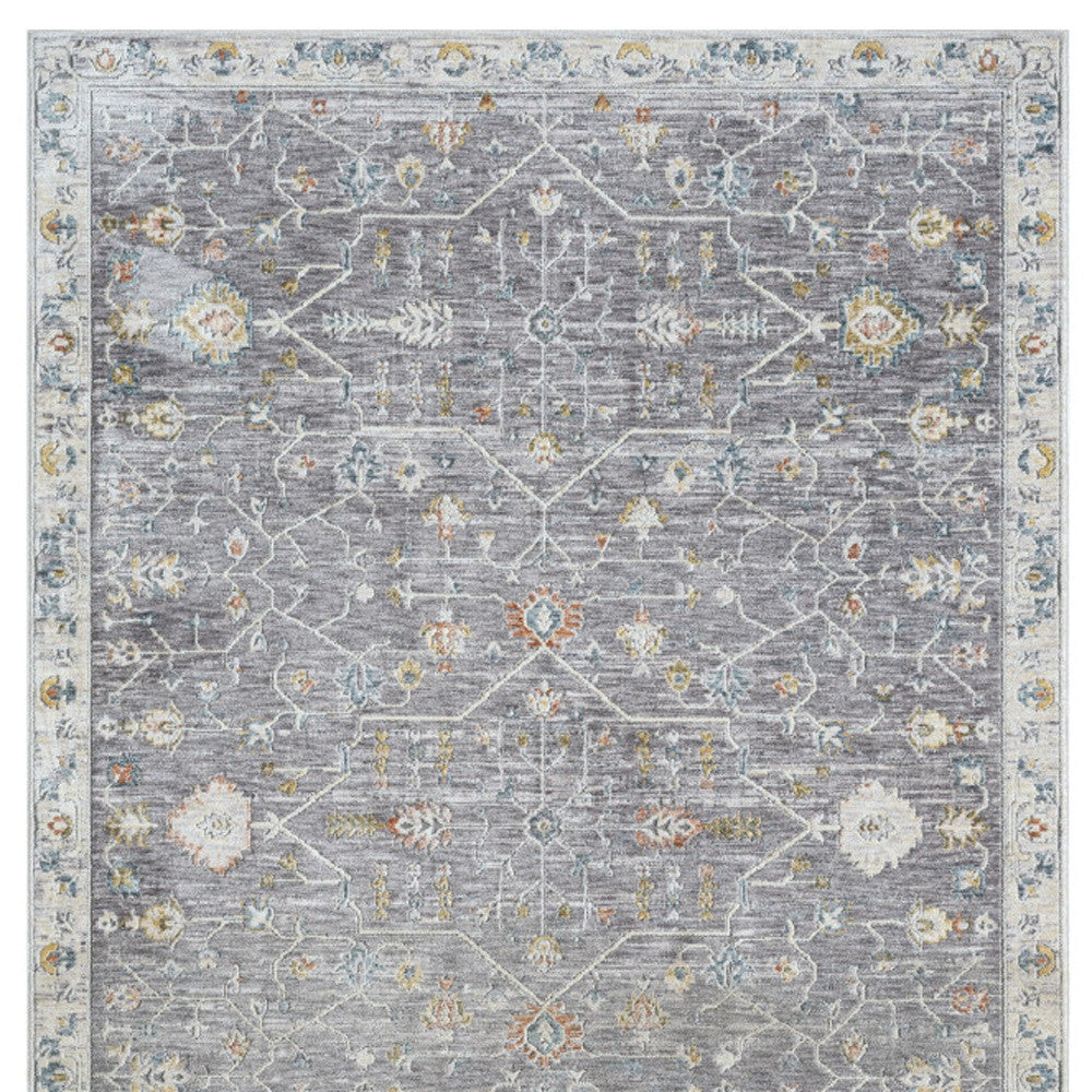 9' x 12' Gray and Ivory Floral Area Rug