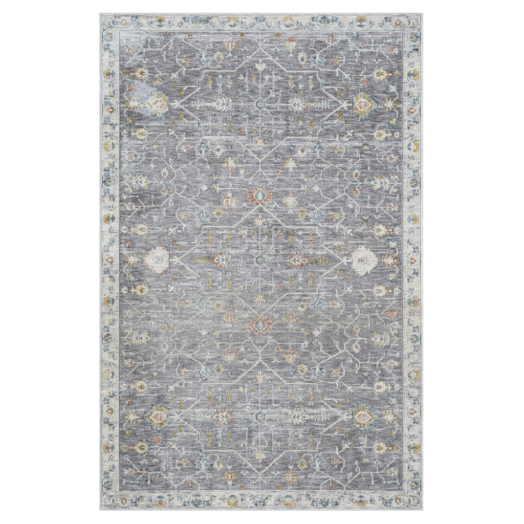 9' x 12' Gray and Ivory Floral Area Rug