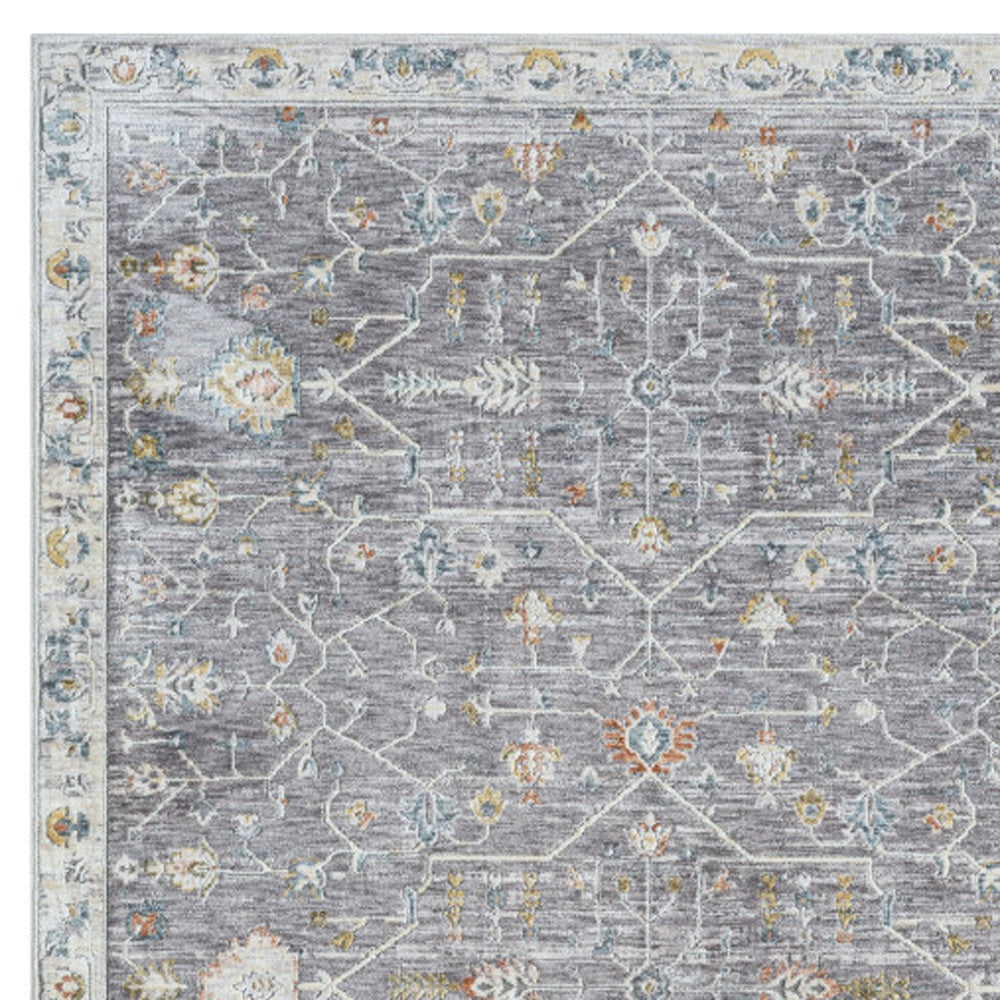 9' x 12' Gray and Ivory Floral Area Rug
