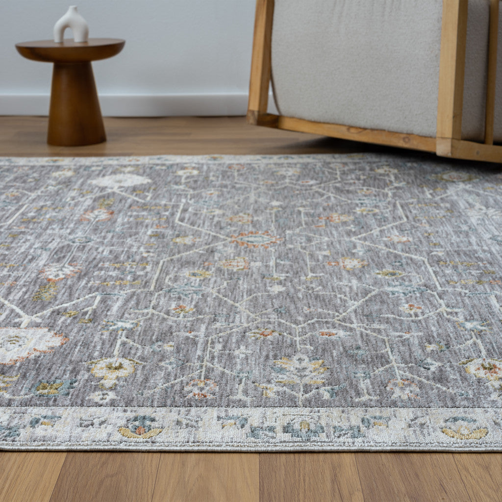 9' x 12' Gray and Ivory Floral Area Rug