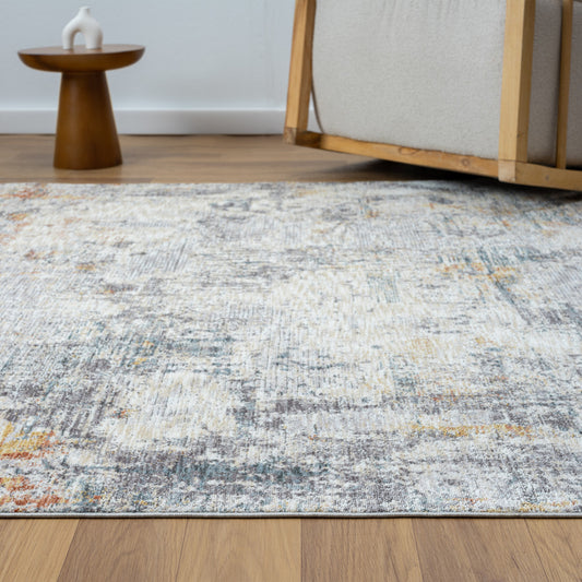 8' Runner Gray and Ivory Abstract Runner Rug