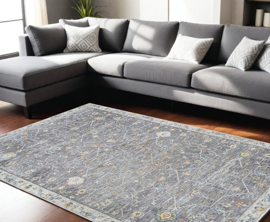 10' x 14' Gray and Ivory Floral Area Rug