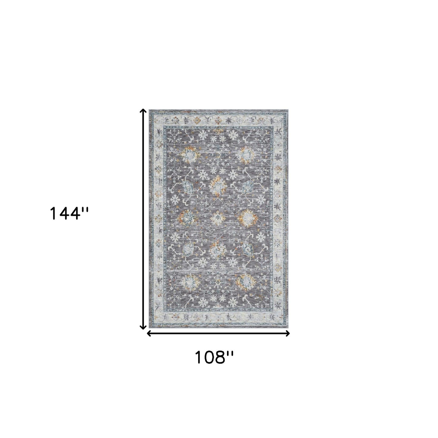 9' x 12' Gray and Ivory Floral Area Rug