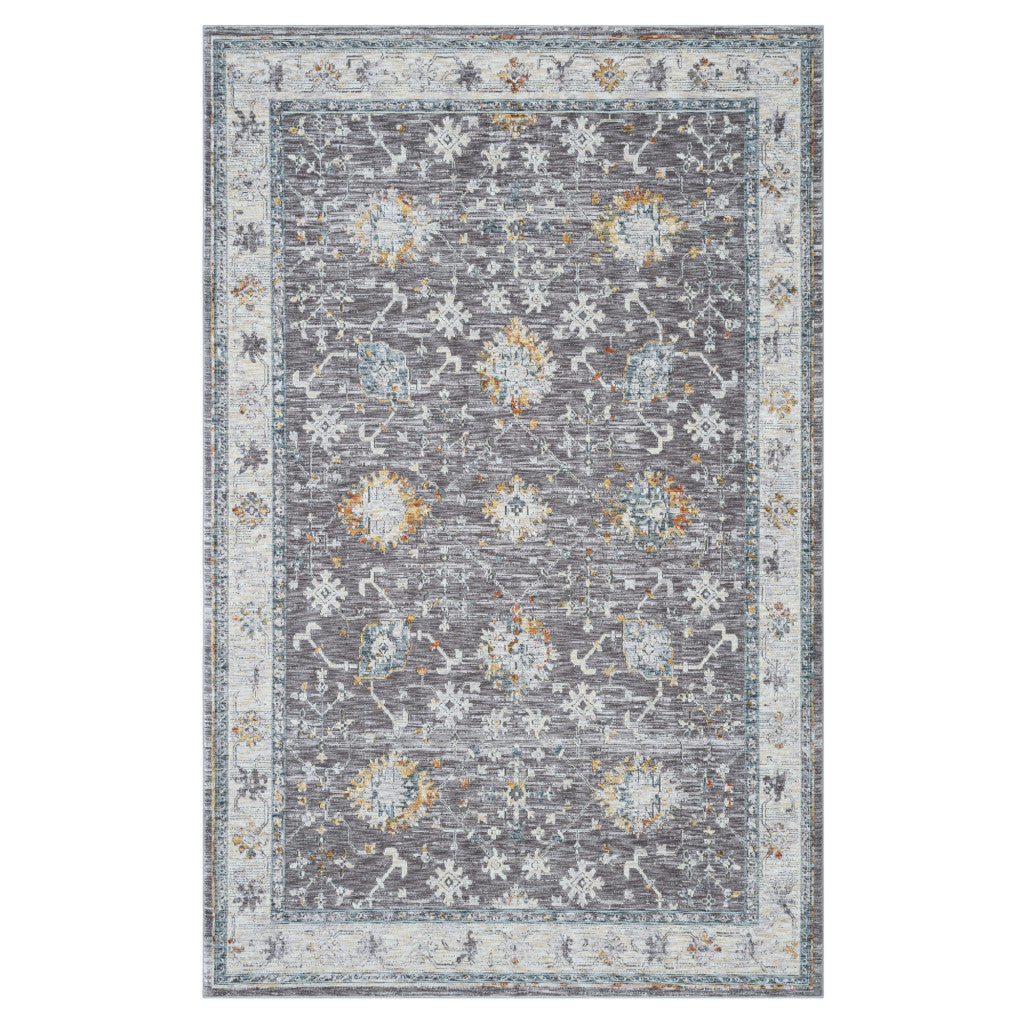 9' x 12' Gray and Ivory Floral Area Rug