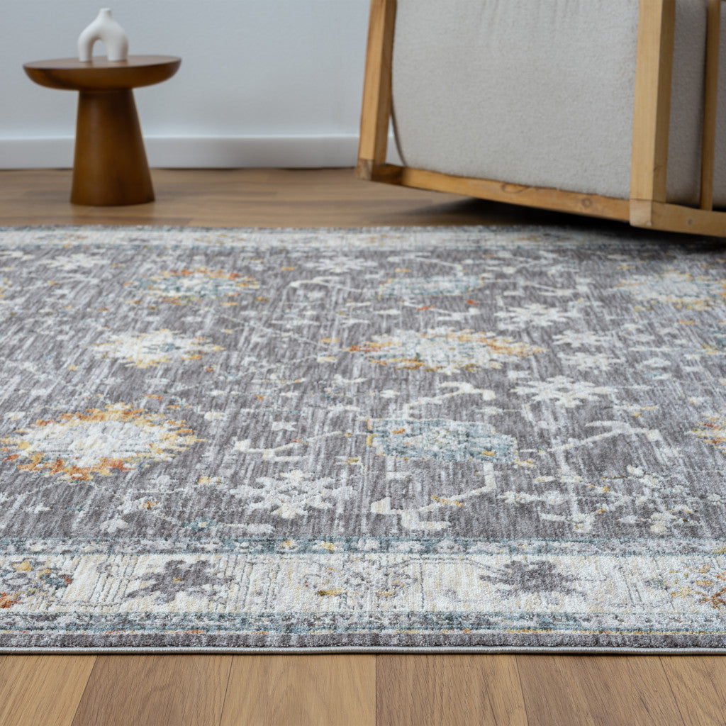 9' x 12' Gray and Ivory Floral Area Rug