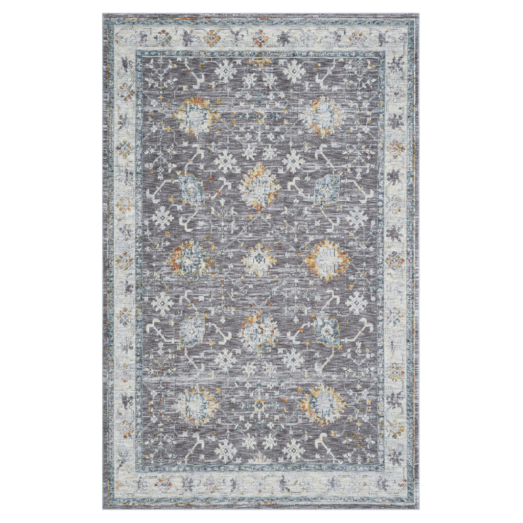 9' x 12' Gray and Ivory Floral Area Rug