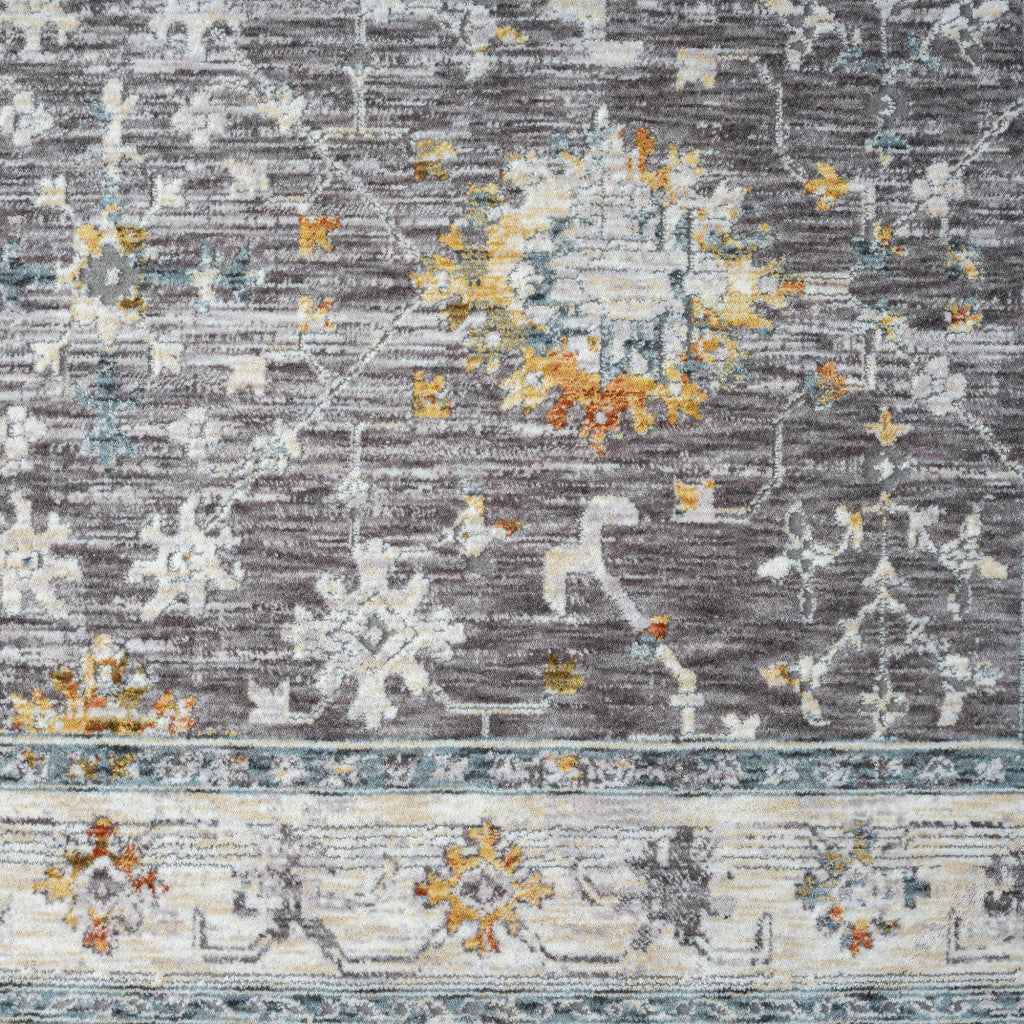 9' x 12' Gray and Ivory Floral Area Rug