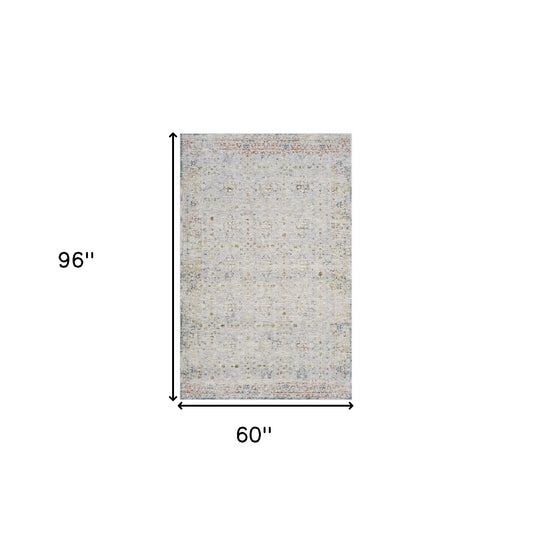 5' x 8' Ivory and Blue Floral Area Rug