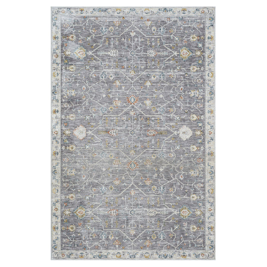 5' x 8' Gray and Ivory Floral Area Rug