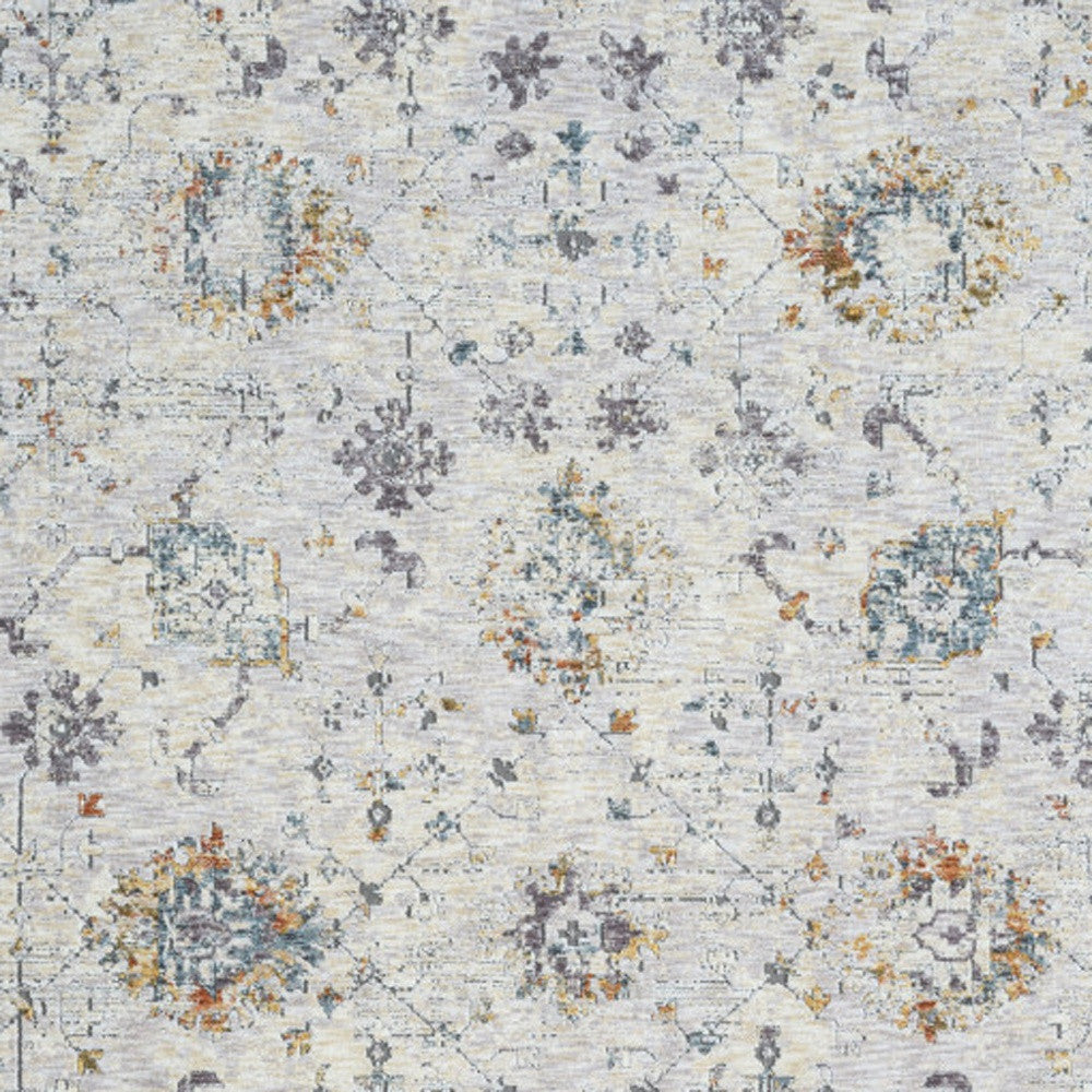 9' x 12' Ivory and Blue Floral Area Rug