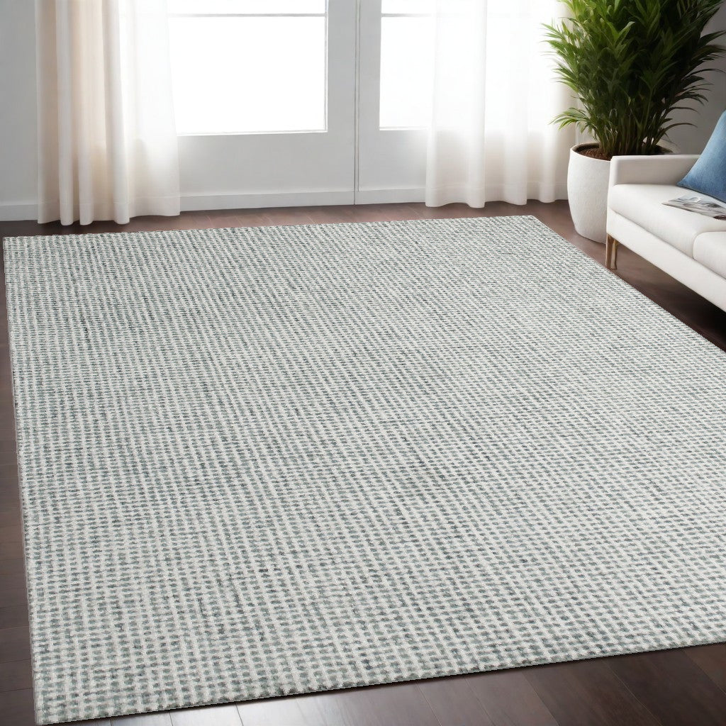 5' x 7' Green and Ivory Wool Checkered Hand Tufted Area Rug