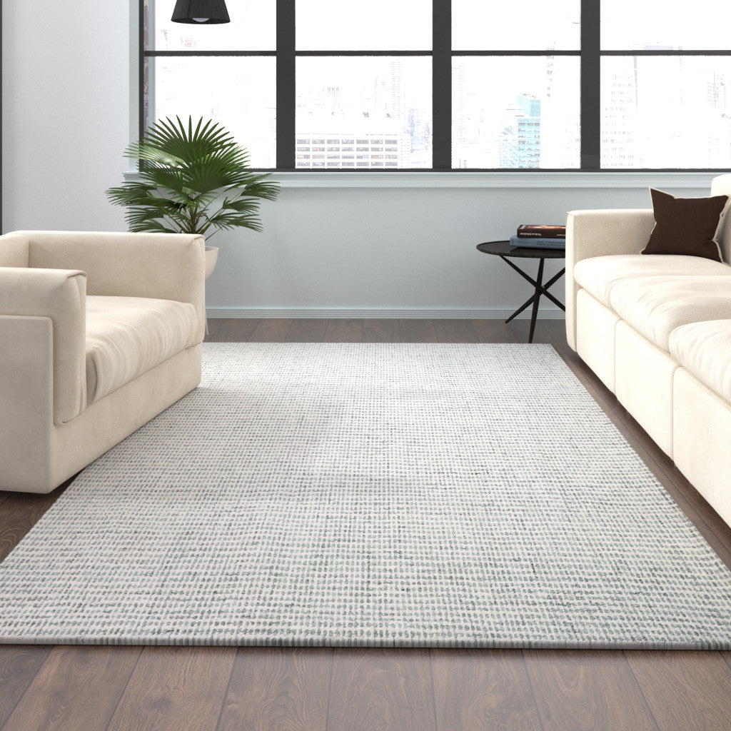 5' x 7' Green and Ivory Wool Checkered Hand Tufted Area Rug