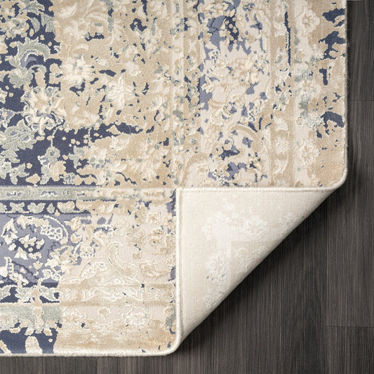 8' x 10' Blue and Ivory Floral Area Rug