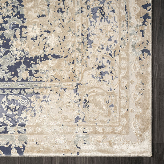 8' x 10' Blue and Ivory Floral Area Rug