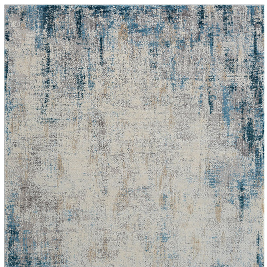 2' x 3' Blue and Ivory Abstract Area Rug
