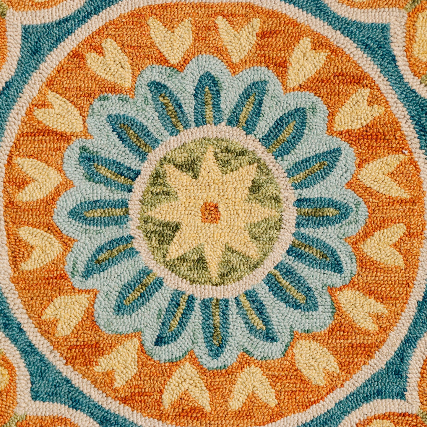 4' Orange and Blue Round Wool Floral Hand Tufted Area Rug