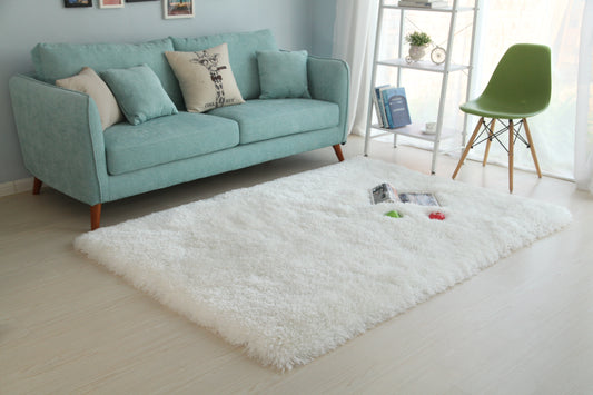 6' x 9' White Shag Hand Tufted Area Rug