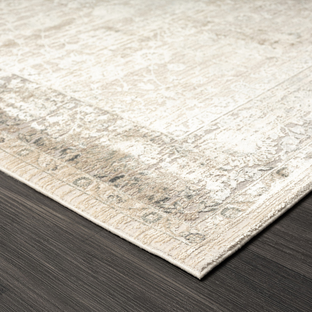 10' x 14' Beige and Ivory Floral Area Rug