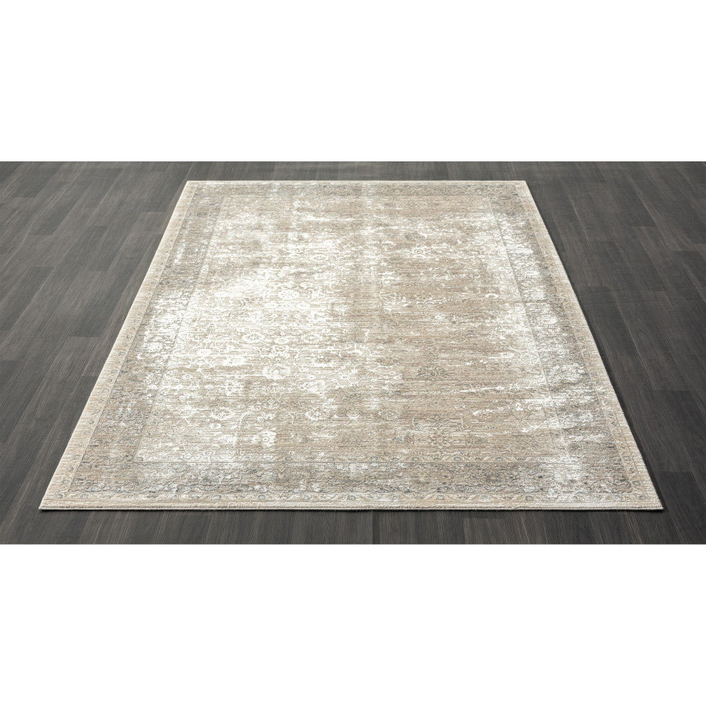 10' x 14' Beige and Ivory Floral Area Rug