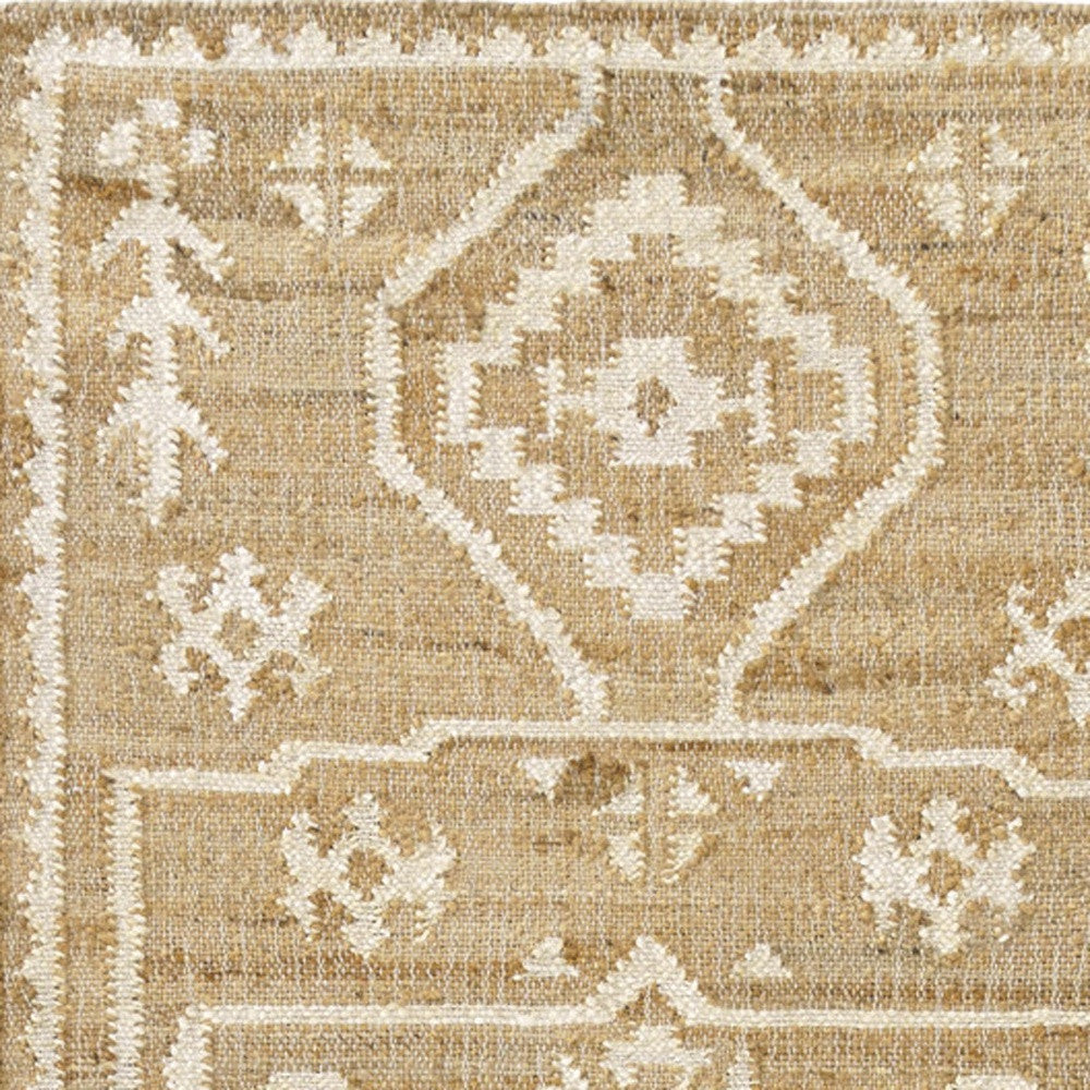 8' Runner Natural and Ivory Medallion Hand Woven Area Rug