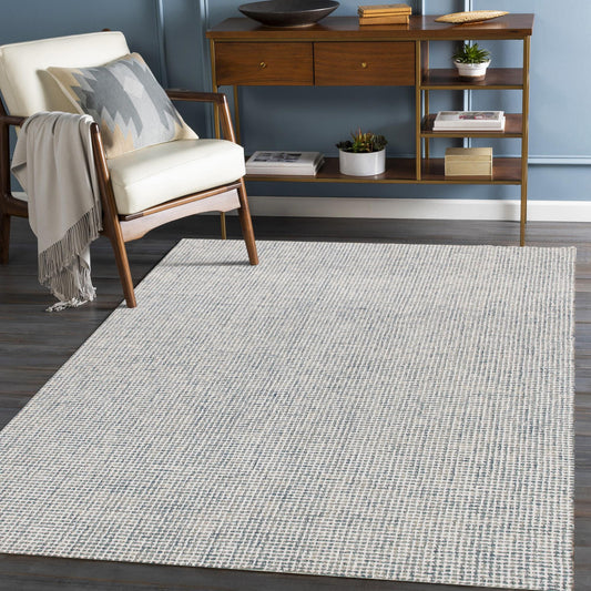 9' x 12' Blue and Ivory Wool Abstract Hand Tufted Area Rug