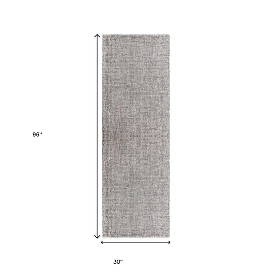 8' Runner Gray and Ivory Wool Checkered Hand Tufted Runner Rug