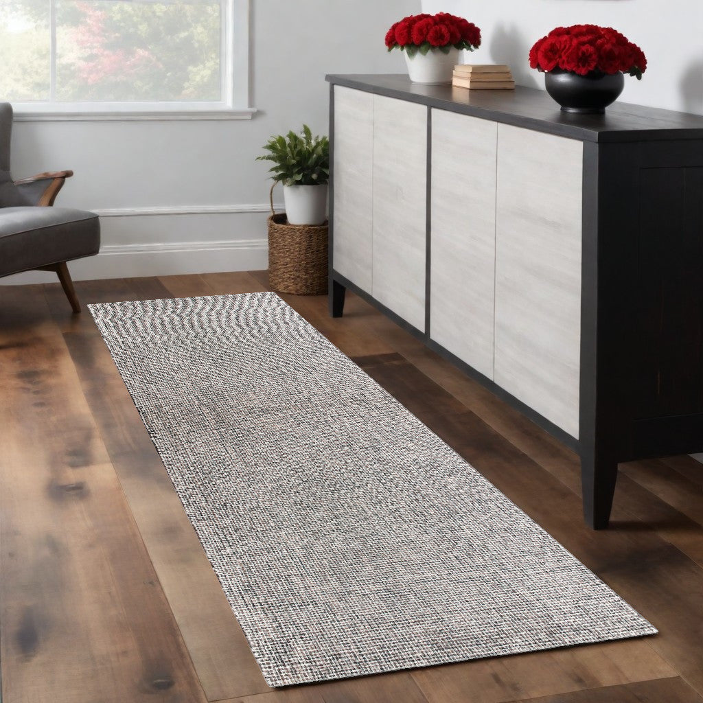 8' Runner Gray and Ivory Wool Checkered Hand Tufted Runner Rug