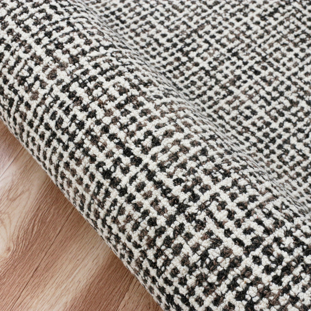 8' Runner Gray and Ivory Wool Checkered Hand Tufted Runner Rug