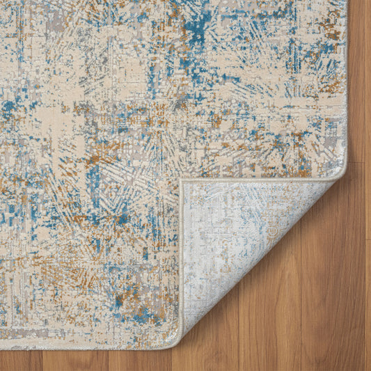 6' Runner Blue and Ivory Abstract Runner Rug