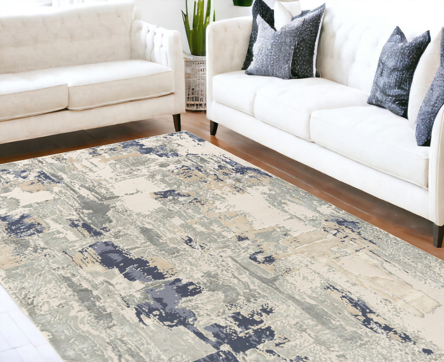 8' x 10' Blue and Beige Abstract Area Rug