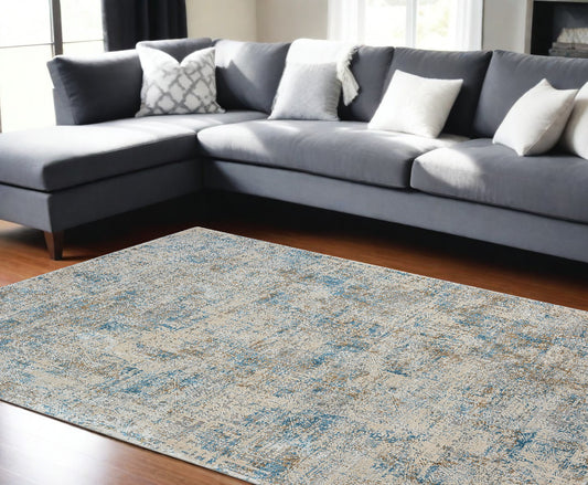 9' x 12' Blue and Ivory Abstract Area Rug