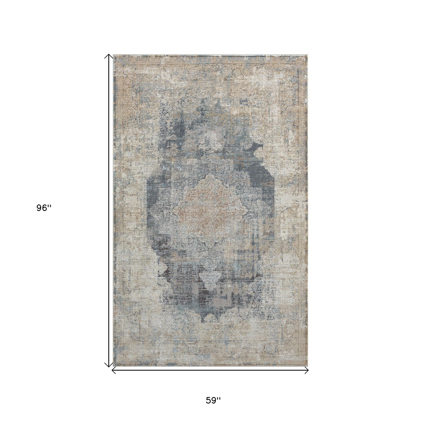 5' x 8' Beige and Gray Medallion Area Rug