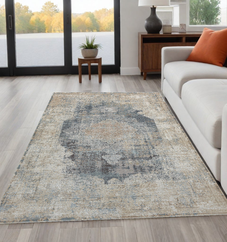5' x 8' Beige and Gray Medallion Area Rug
