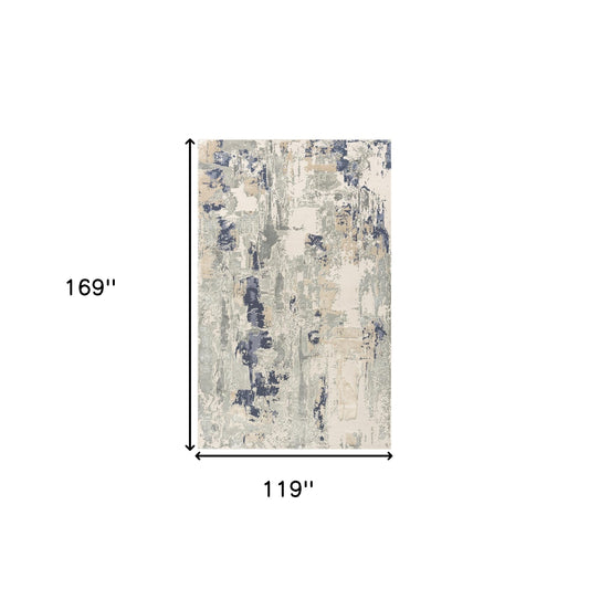 10' x 14' Blue and Beige Abstract Area Rug